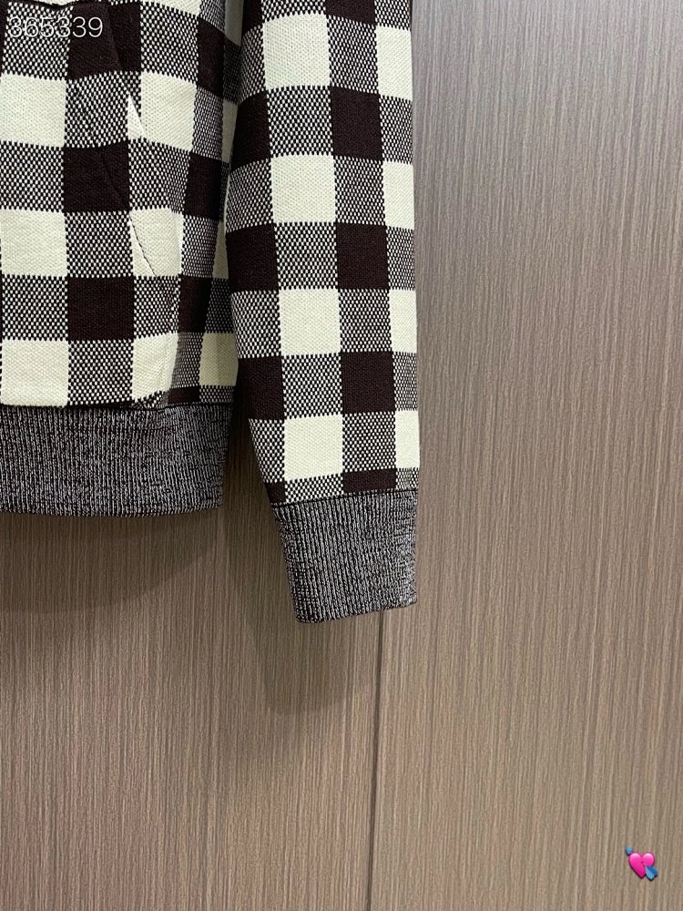 Louis Vuitton2026 New Men's Fashion Casual Letter Embroidery Color blocked Grid Knitted Hoodie卫衣 | S