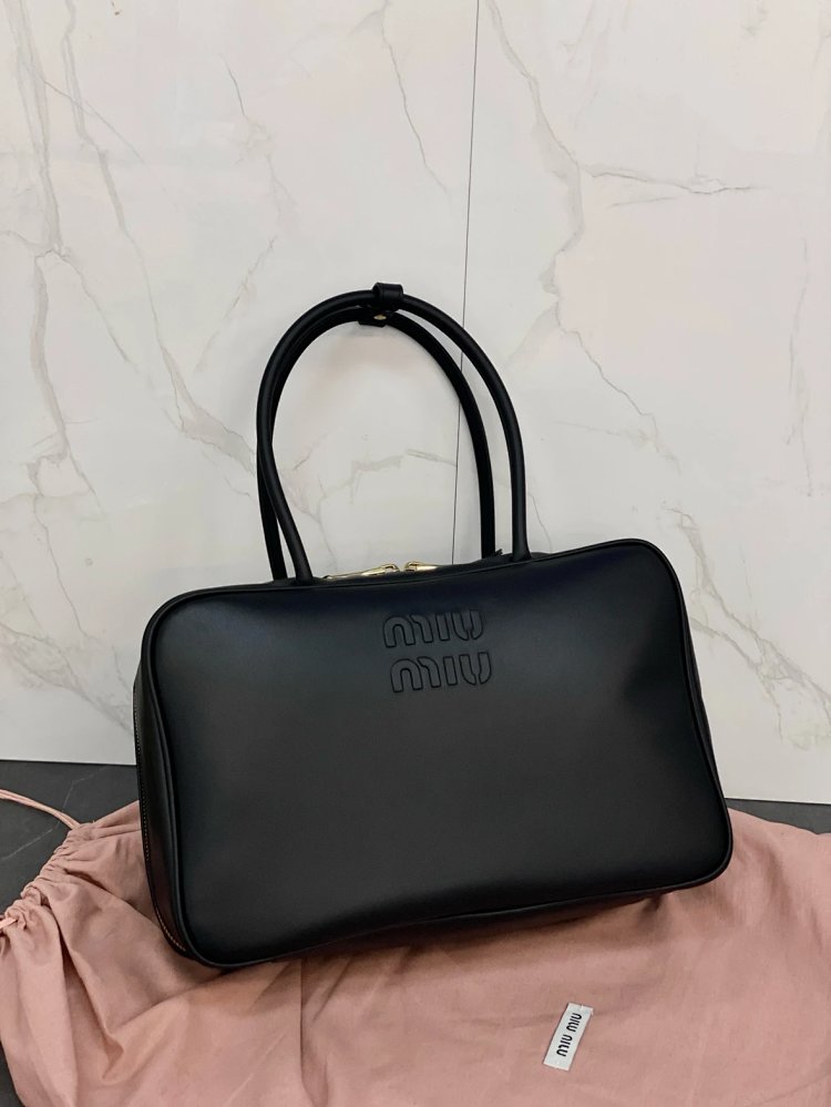 miumiu Original Leather Handheld Official Document Bag for Women 2025 New Large Capacity Retro Under