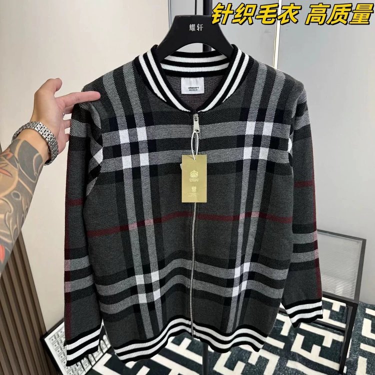 Burberry Knitted Sweater Splicing Checkered Cardigan Light Luxury Jacket Men's Trendy Brand | Suyper