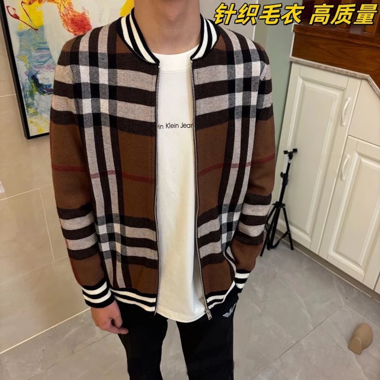 Burberry Knitted Sweater Splicing Checkered Cardigan Light Luxury Jacket Men's Trendy Brand | Suyper