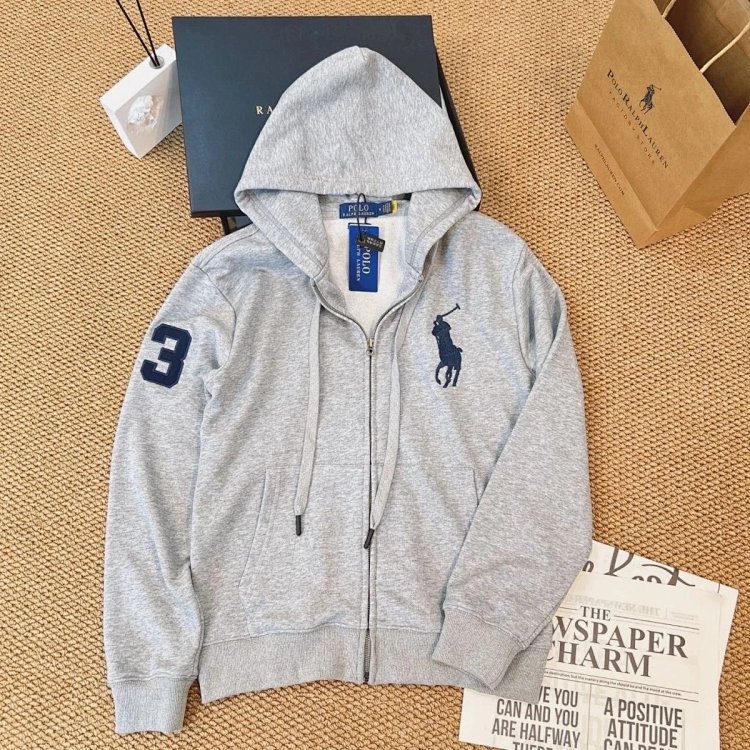 POLORalph Lauren hooded cardigan zipper jacket unisex ponytail with fleece warm hoodie | Suyperbuy
