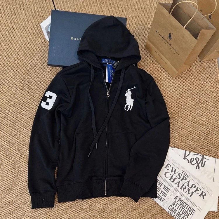 POLORalph Lauren hooded cardigan zipper jacket unisex ponytail with fleece warm hoodie | Suyperbuy