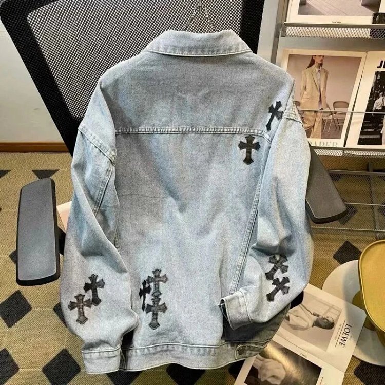 Chrome Hearts light luxury denim jacket, spring and autumn jacket, unisex trendy brand jacket | Suyp