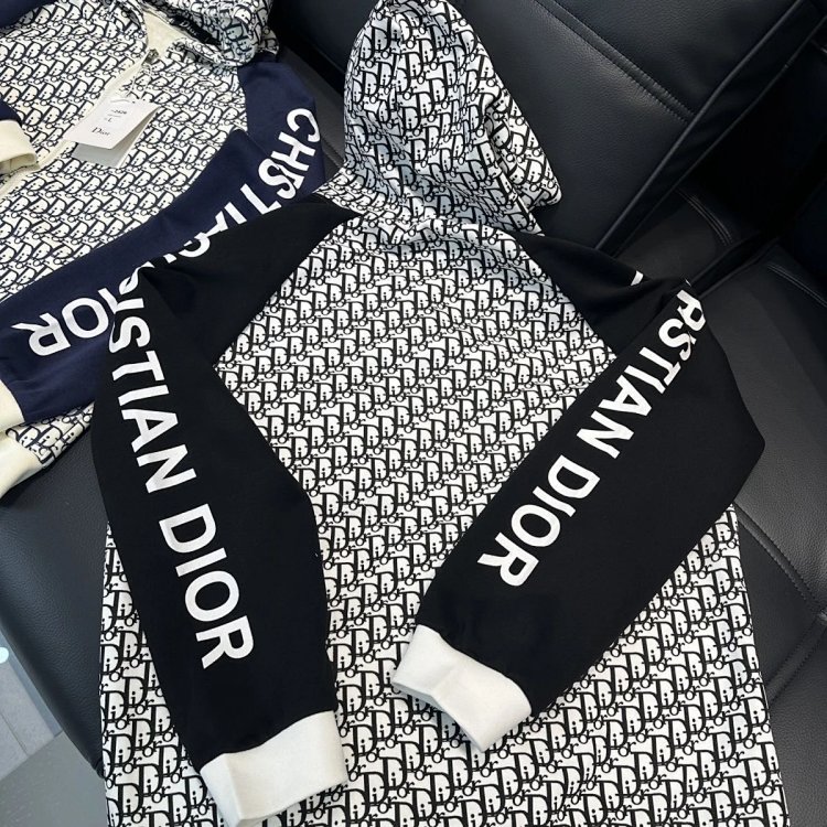 DIOR Light Luxury Full Print Spring and Autumn Coat unisex trendy brand cardigan hooded jacket | Suy