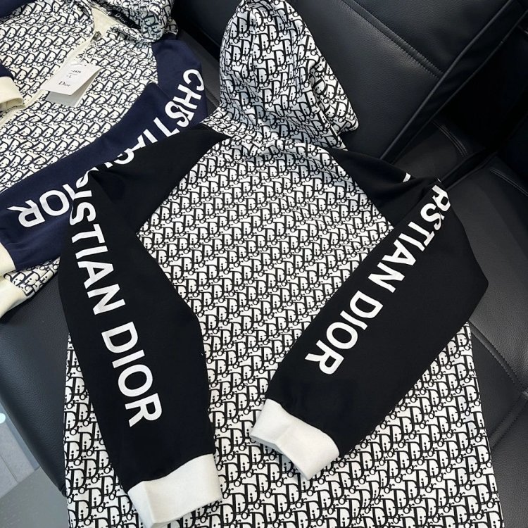DIOR Light Luxury Full Print Spring and Autumn Coat unisex trendy brand cardigan hooded jacket | Suy