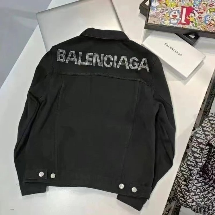 Balenciaga light luxury jacket, unisex denim cardigan, rhinestone jacket, long sleeved top | Suyperb
