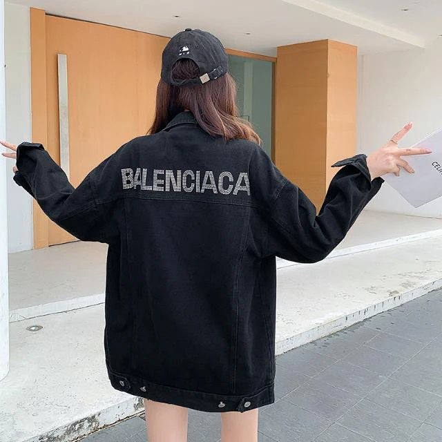 Balenciaga light luxury jacket, unisex denim cardigan, rhinestone jacket, long sleeved top | Suyperb