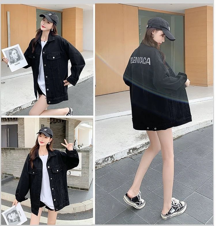 Balenciaga light luxury jacket, unisex denim cardigan, rhinestone jacket, long s