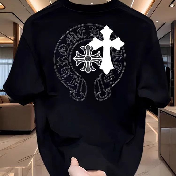 Chrome Hearts Cross Sanskrit Light Luxury Short Sleeve T-shirt for Men and Women, CH Short Sleeve Li