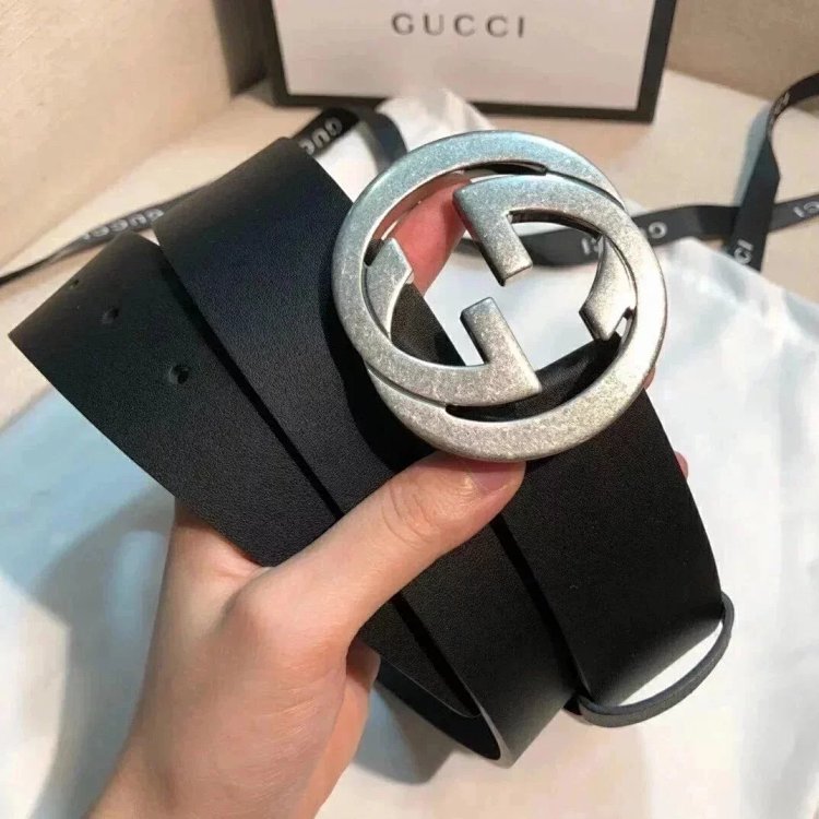 Gucci counter version men's belt double buckle business casual belt smooth buckle pants belt | Suype