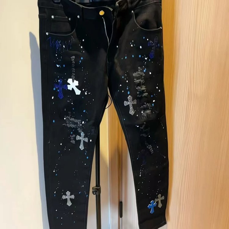 Chrome Hearts  High Street Black Cross Hot Drilled Punched Jeans | Suyperbuy Spreadsheet