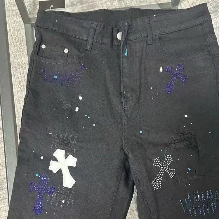 Chrome Hearts  High Street Black Cross Hot Drilled Punched Jeans | Suyperbuy Spreadsheet