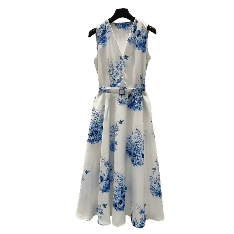 Seaside vacation blue and white printed long skirt | Suyperbuy Spreadsheet
