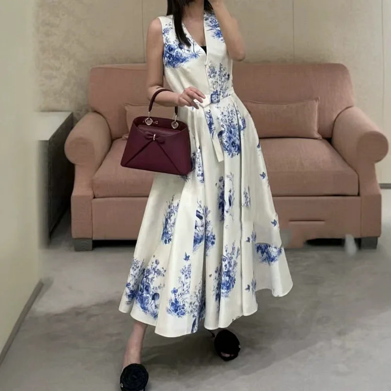 Seaside vacation blue and white printed long skirt | Suyperbuy Spreadsheet