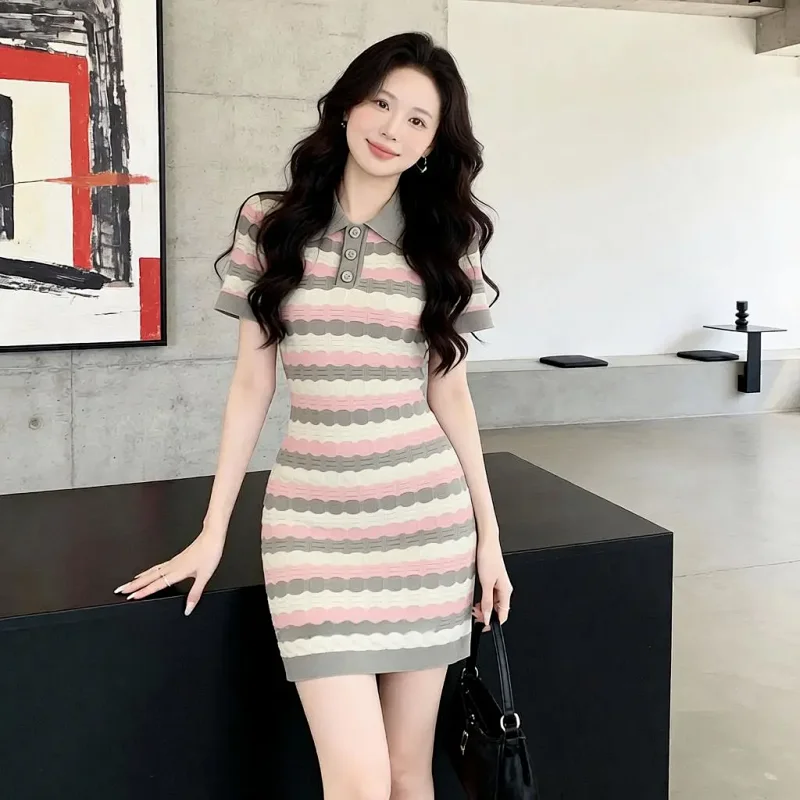 Summer new socialite small fragrant style striped French knitted dress | Suyperbuy Spreadsheet