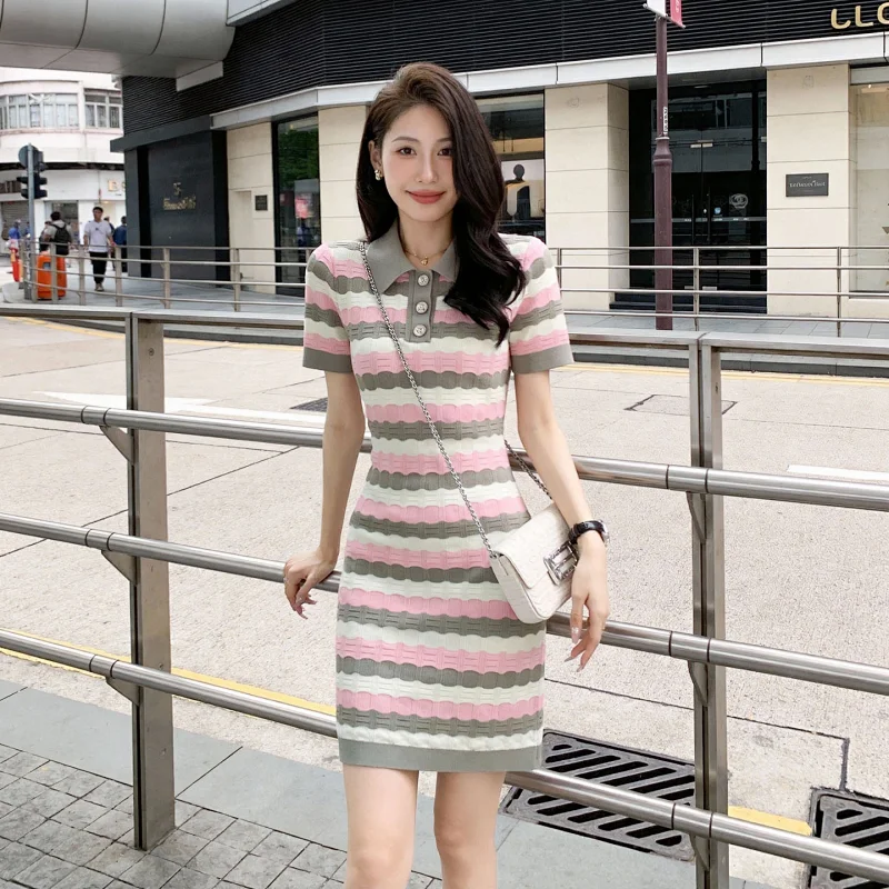 Summer new socialite small fragrant style striped French knitted dress | Suyperbuy Spreadsheet