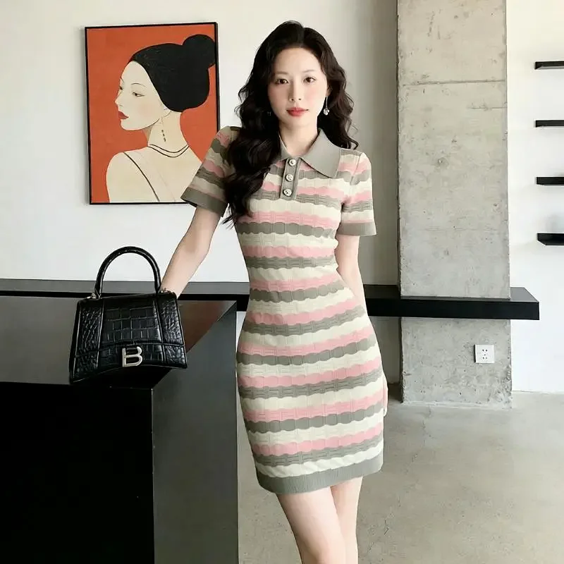Summer new socialite small fragrant style striped French knitted dress | Suyperbuy Spreadsheet