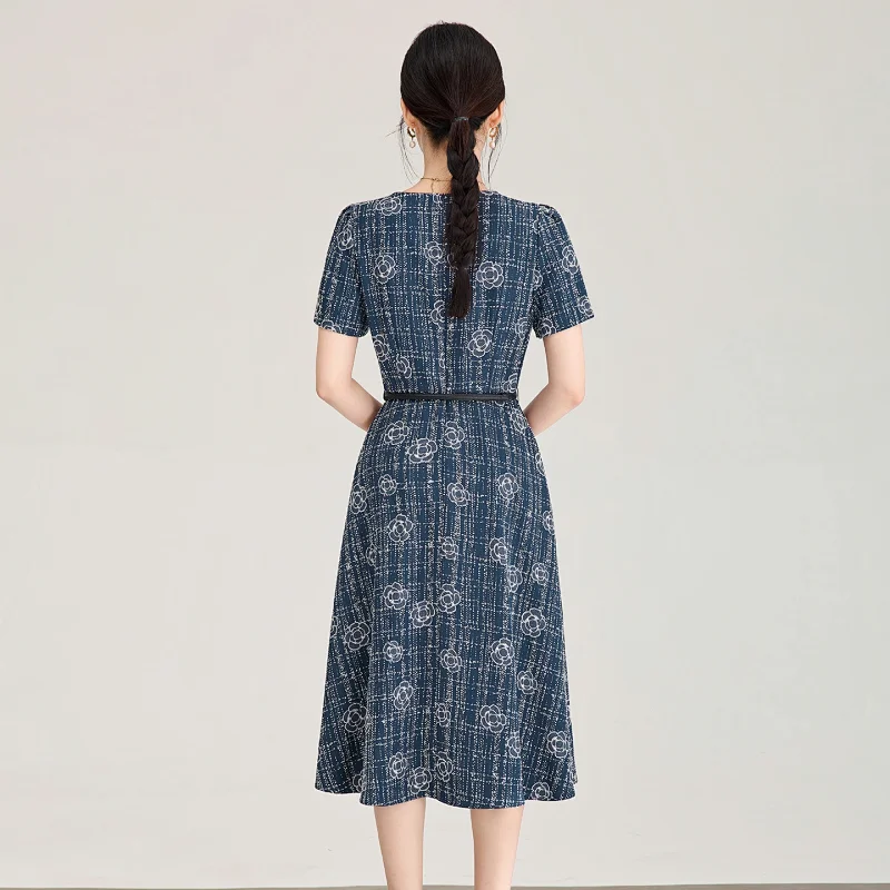 Summer New Product Light Luxury Camellia Jacquard Knitted Tencel Waist slimming Dress | Suyperbuy Sp