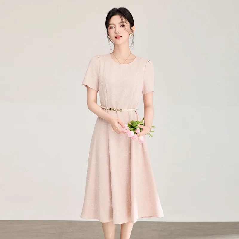 Summer New Product Light Luxury Camellia Jacquard Knitted Tencel Waist slimming Dress | Suyperbuy Sp